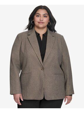 DKNY Plus Size Notched-Collar One-Button Blazer Brown Size 20W MSRP $179